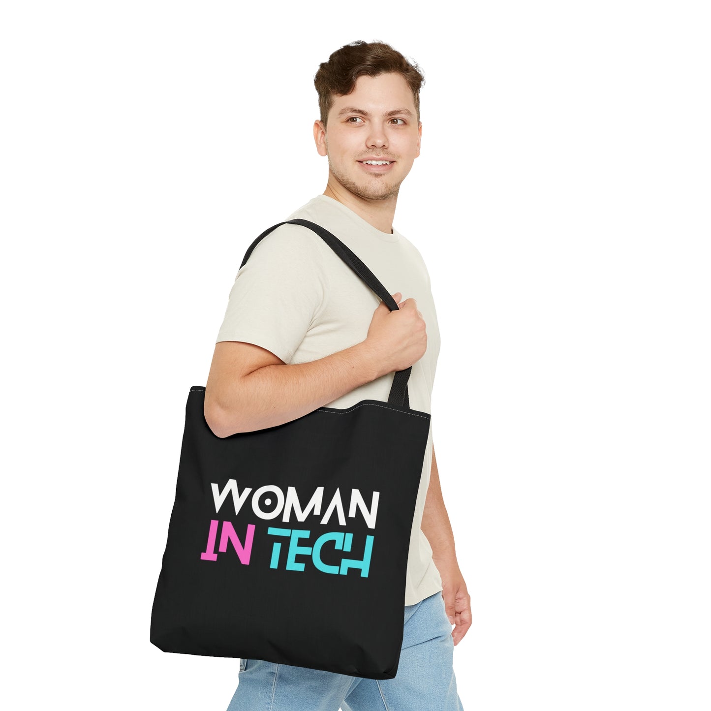 Woman In Tech Tote Bag (AOP)(Black)