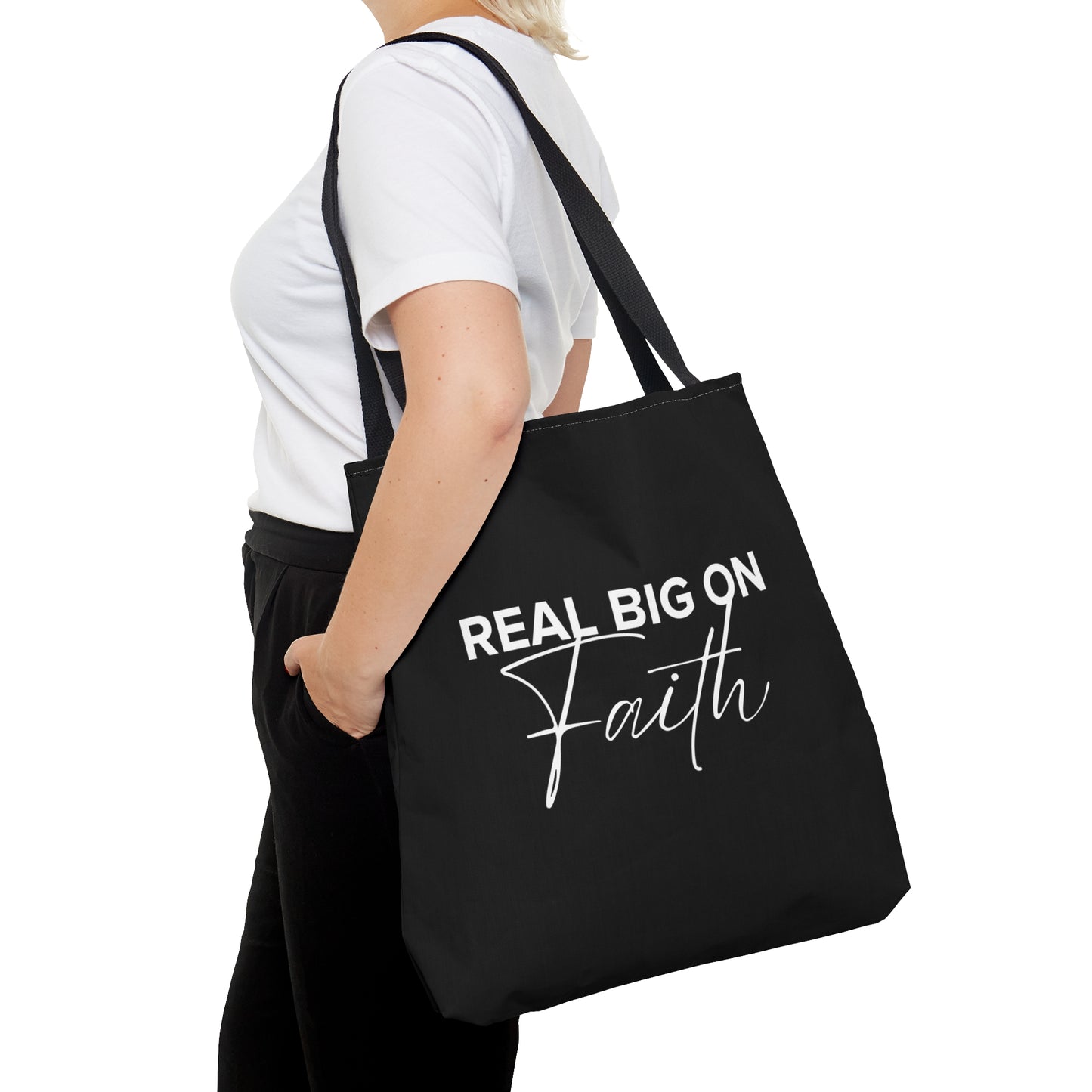 Real Big On Faith Tote Bag (AOP)(Black)