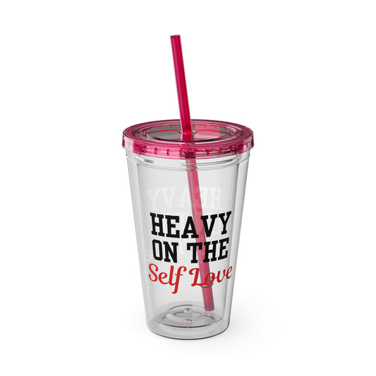Heavy On The Self Love Sunsplash Tumbler with Straw, 16oz (Multicolor)